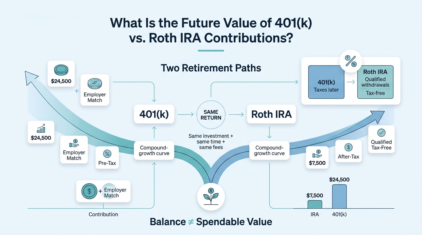 What Is the Future Value of 401(k) vs. Roth IRA Contributions